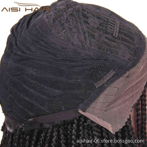 Aisi Hair Wholesale Medium Length Glueless Lace Front Wigs For Black Women Heat Resistant Braid Box Lace Front Three Braids Wigs